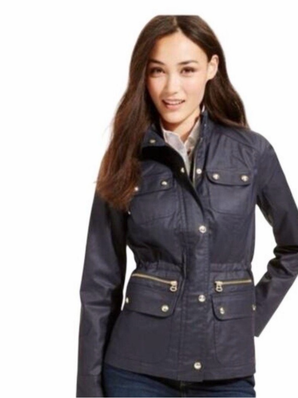 Tommy Hilfiger Navy Utility Jacket with Zip Pocket Details LARGE NWT  GOLD ZIP